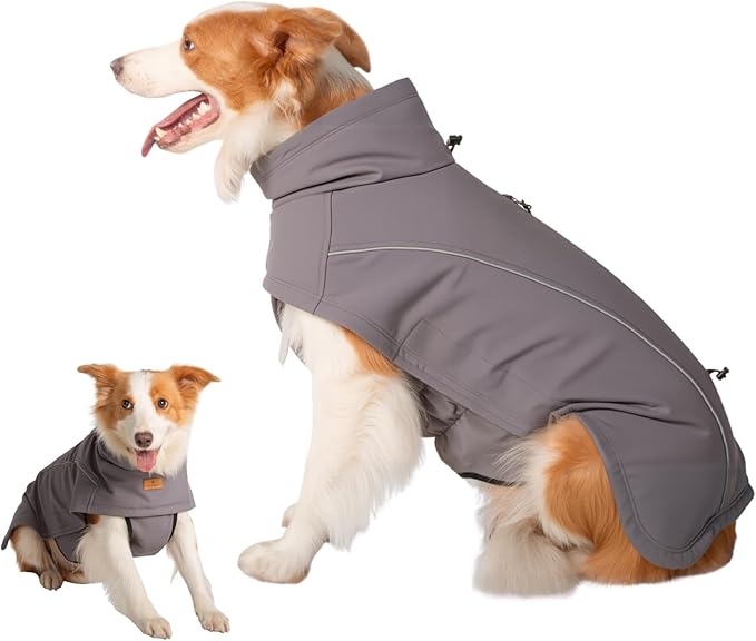 Dog Coat Warm Dog Winter Coat Waterproof Dogs Jacket with Reflective Pet Fleece Vest Zip-Up Cold Weather Coats for Large Dogs Turtleneck Windproof Coats (Grey,Large)