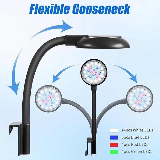 AQUANEAT Clip on Aquarium Light for up to 3 Gal Fish Tank, Auto On Off with Timer, Dimmable Small Fish Tank Light USB for Betta Tank (Small)
