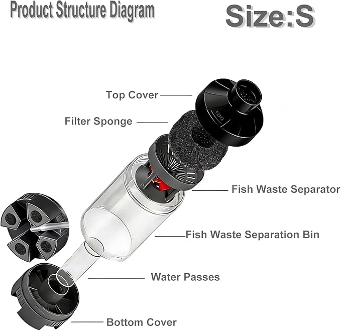 Carefree Fish Aquarium Small Sponge Bubble Filter with Fish Poops Collector Quiet for 3~8Gal Fish Tank for Saltwater and Freshwater(Not Include Air Pump)