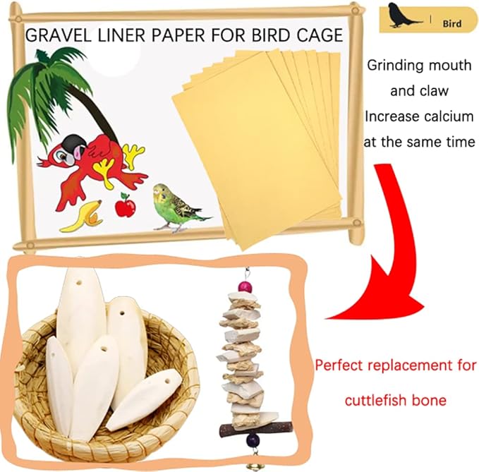 Firdnyohs 25PCS Gravel Paper for Bird Cage,11" x17" Bird cage Liner Gravel Paper Special for Bird Cage in sea Sand-Great for Hard-Billed Birds Safe& Clean & Easy for Improved Digestion…