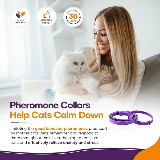 Calming Collar for Cats with Pheromone 4 Pack Cat Calming Collars to Reduce Anxiety & Scratching 30 Days Long-Lasting, Waterproof Cat Calming Collar for Indoor & Outdoor Adjustable Cat Calm Collars