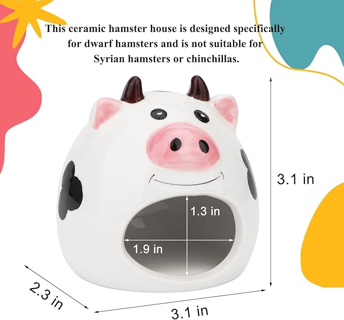Hypeety Small Animal Hideout Ceramic House Critter Bath House Cave Mini Hut Cage for Dwarf Hamster (White)