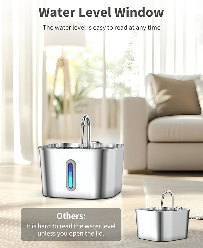 Lawfery Cat Water Fountain Stainless Steel, 74oz/2.2L Automatic Cat Drinking Fountain, Pet Water Dispenser with Quiet Pump, Suitable for Cats, Dogs and Multi-pet households