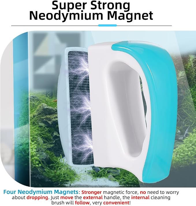 DaToo 2 Pieces Aquarium Magnetic Brush Glass Fish Tank Algae Scrapers Glass Cleaner Floating Scrubber Aquarium Clean Brush (Size L)