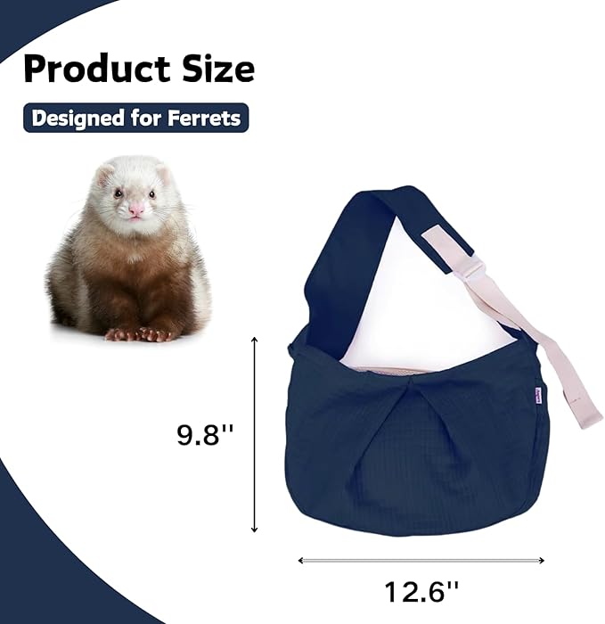 Ferret Sling Carrier - Pet Carrying Bag with Adjustable Strap Hands Free Shoulder Bag Crossbody Travel Slings Soft Small Animal Bonding Pouch Front Backpack for Ferret Rabbit Puppy Kitten (Dark Blue)