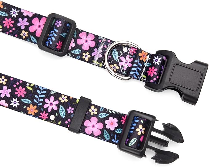 Mihqy Dog Collar with Bohemia Floral Tribal Geometric Patterns - Soft Ethnic Style Collar Adjustable for Small Medium Large Dogs(Floral,S)