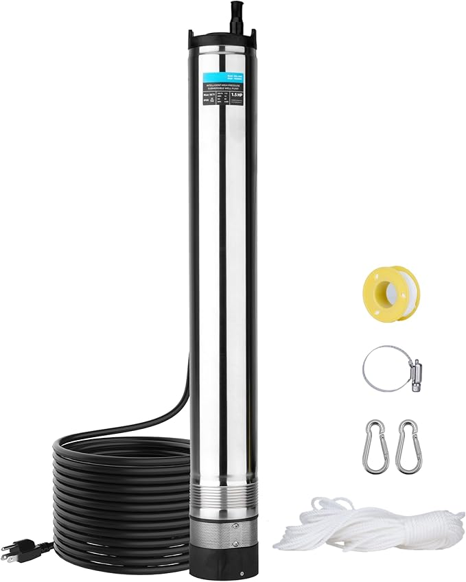 LEO 1.5HP Well Pumps Automatic ON/OFF, 2200GPH 170FT, 72.2FT Power Cord, Stainless Steel Submersible Deep Well Pump, High Pressure Water Pump for Home, Irrigation Garden Use