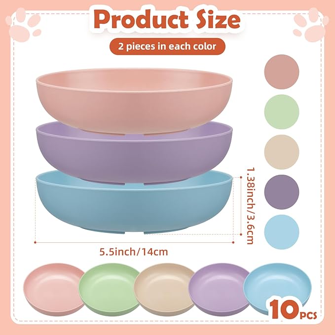 10 Pcs Whisker Fatigue Cat Bowl, 5.5 Inch Shallow Cat Food Dish with Non Slip Feet Flat Cat Food Plates Kitten Cat Food Bowl Set for Wet Food and Water