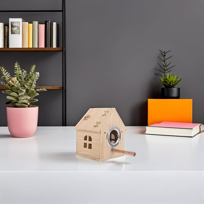 Wood Parakeet Nesting Box for Budgie Breeding and Parrots Mating Nest with Perch Small Wooden Bird Nesting House Suitable for Lovebirds Cockatiel Finch