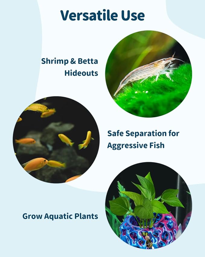 Uniclife Shrimp Hides for Aquariums, Realistic Plastic Aquarium Coral Rock Decorations with Suction Cups, Blue-Violet