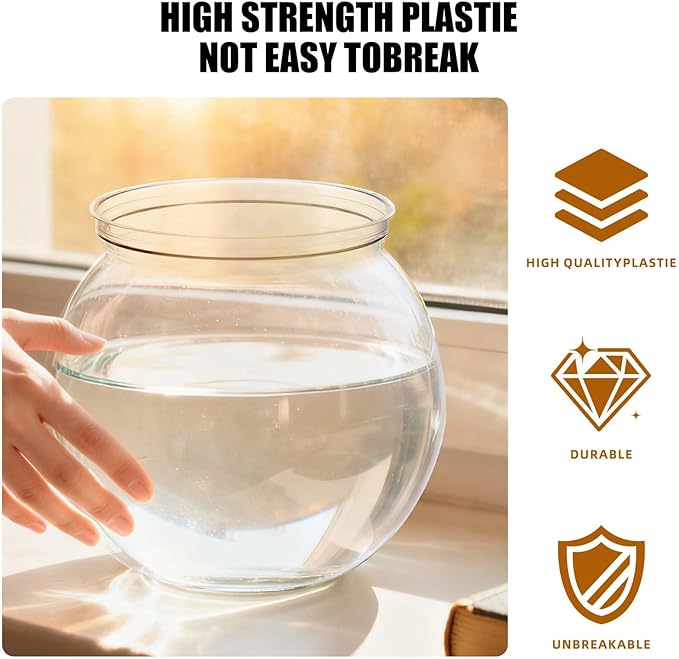Mini Plastic Fish Bowl 27 oz Decorative Small Fishbowl Durable, Unbreakable Fish Bowl for Centerpiece Vases, Party Decorations