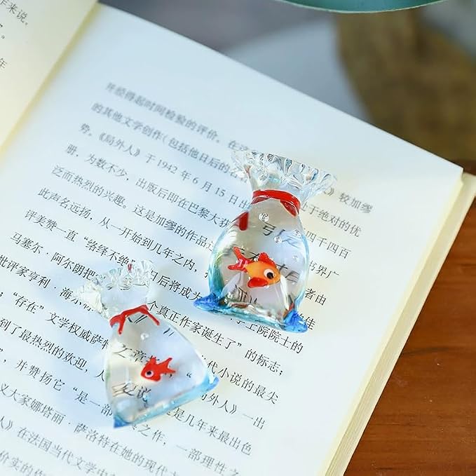 Miniature Glass Goldfish Decor Lucky Bag Fish Desktop Ornaments Cute Bubble Figurine Decorative Cartoon Aquarium Fish Statue Gift for Seaworld Ocean Lover (Big Lucky Bag Fish)