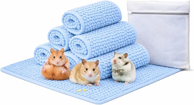 6 PCS Guinea Pig Fleece Cage Liners – Soft, Absorbent & Washable Multi-Piece Set with Laundry Bag, Durable, Portable, Easy-Clean Bedding for Small Pets, Rabbits, Hamsters (Blue)