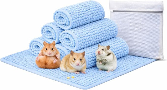 6 PCS Guinea Pig Fleece Cage Liners – Soft, Absorbent & Washable Multi-Piece Set with Laundry Bag, Durable, Portable, Easy-Clean Bedding for Small Pets, Rabbits, Hamsters (Blue)