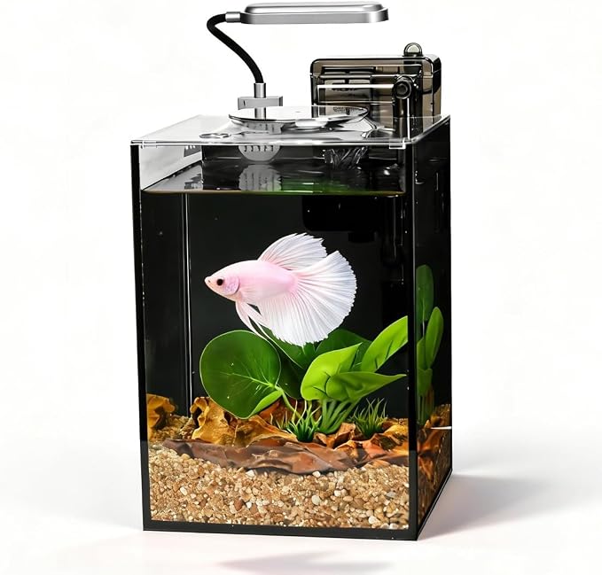 2.2 Gallon Fish Tank with Light,Filter,Lid,Landscape Accessories | Tall Fish Tank,Aquarium Starter Kit,Ultra-Clear Glass Aquarium,for Small Fish,Shrimp,or Betta