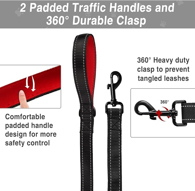 Heavy Duty Dog Leash, Leashes for Large Breed Dogs .5FT.6FT, Double Handle Dog Leash, Reflective Training Lead, Perfect for Medium to Large Dogs(5FT, Black)