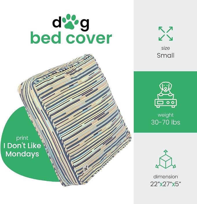 Molly Mutt Small Dog Bed Cover - I Don't Like Mondays Print - Measures 22”x27”x5”- 100% Cotton - Durable - Breathable - Sustainable - Machine Washable Dog Bed Cover