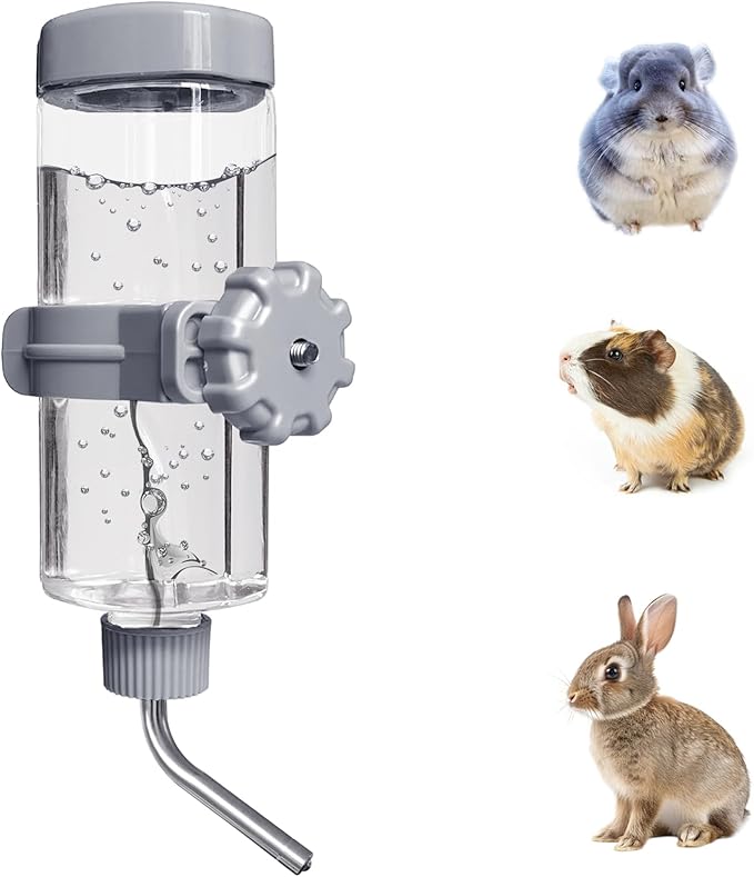 LOS ANDES 16.9oz Small Animal Water Bottle for Cage,Crate, Top Fill Water Dispenser for Guinea Pigs/Bunnies/Ferrets/Squirrel/Hedgehog/Hmaster, BPA Free, Updated Mouth, Gray