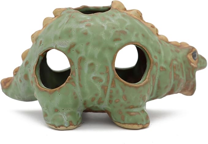 Aquarium Ceramic Decorations Hideout, Cut Ceramic Dinosaurs Cave Rock | For Cichlids, Betta Tank Decor