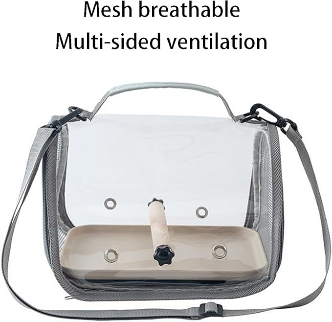 Bird Carrier Backpack Bird Bag Panoramic View Breathable Foldable with Perch Removable Tray for Peony Little Sun Tiger Skin Monk (Grey)