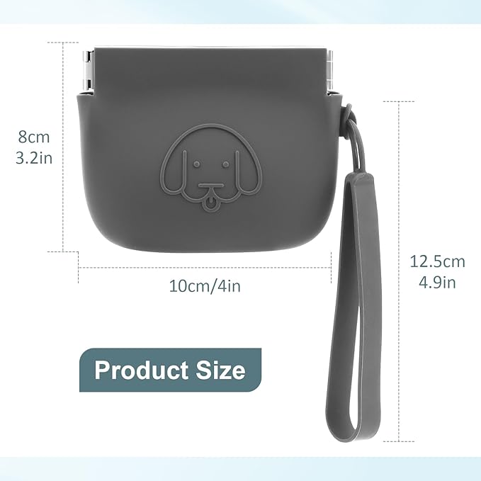 WALLFID Silicone Dog Treat Pouch Small Bag,Auto Closure,with Pet Training Clicker,Walking Bag for Dog and Cat,Pocket Size,Easy to Clean,Odorless (dark gray)