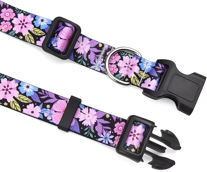 Mihqy Dog Collar with Bohemia Floral Tribal Geometric Patterns - Soft Ethnic Style Collar Adjustable for Small Medium Large Dogs(Floral Pink,L)