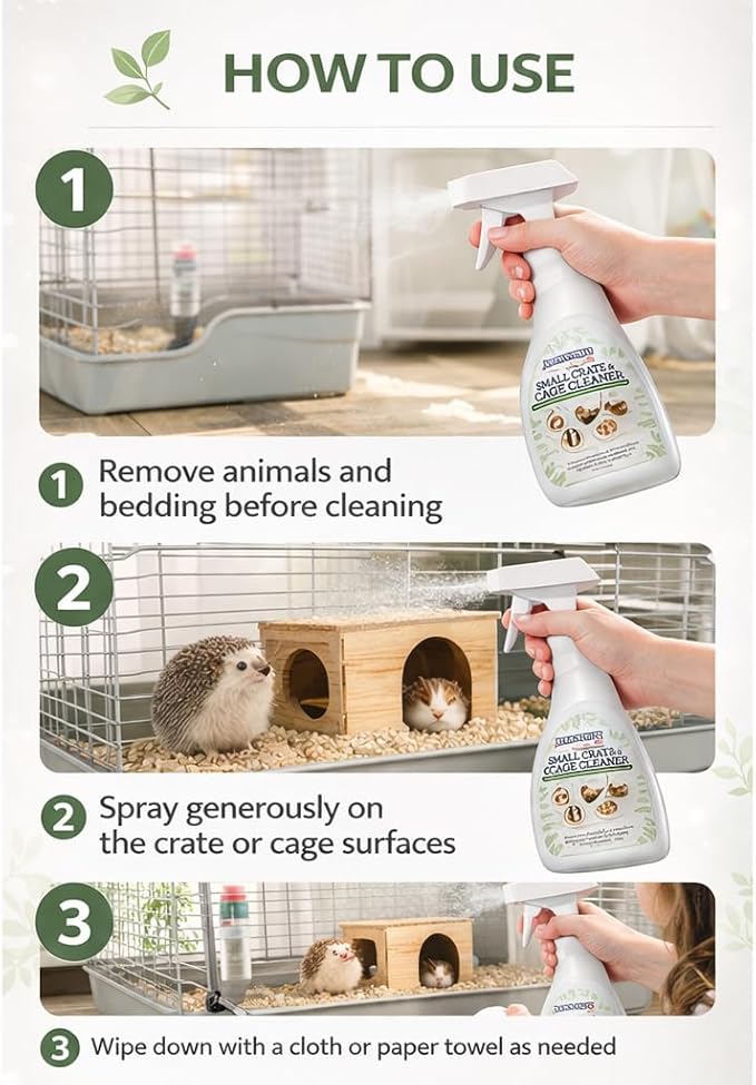 Atlantic Rush Small Animal Cage Cleaner Spray- 24oz Bottle Cage and Crate Cleaner for Guinea Pig, Hamster, Rabbit, Ferret, & Birds- Cage Cleaning Supplies Odor Eliminator (2)