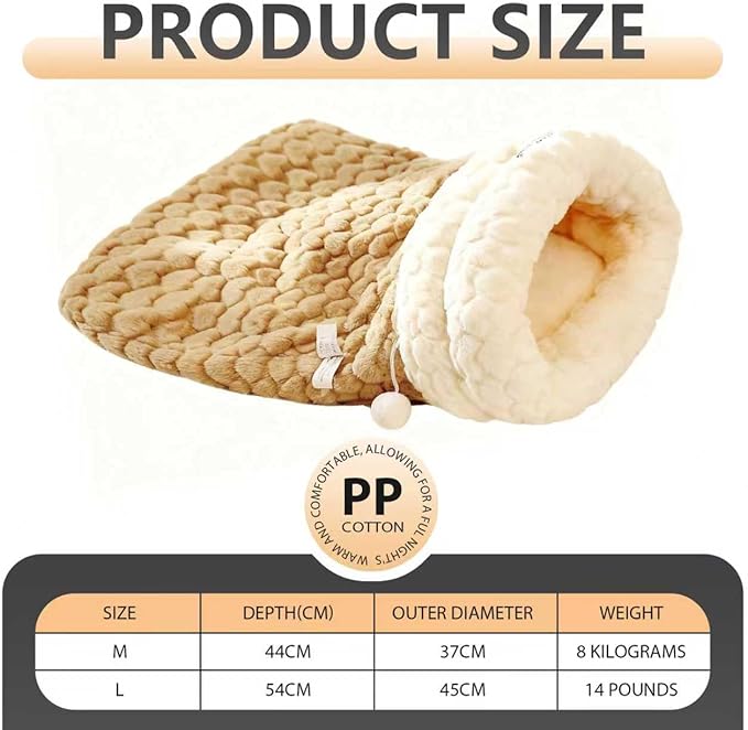 Cat Winter Sleeping Bag Soft Warm Cozy Pet Bed Sack for Indoor Cats or Small Dogs Durable Washable Sleeping Pad (Bron, Large)