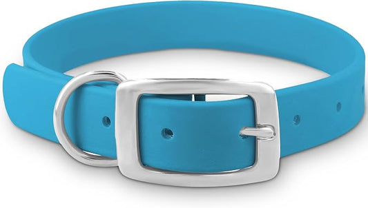 Regal Dog Products Medium Light Blue Dog Collar with Heavy Duty Double Buckle & D Ring | Vinyl Coated, Custom Fit, Adjustable Biothane Dog Collar Chew Resistant Waterproof Collar for Dogs