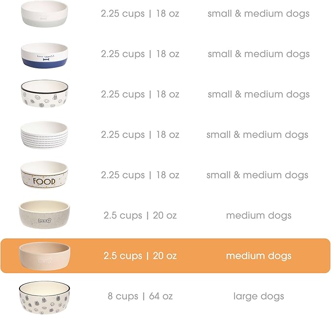 Pearhead Ceramic Dog Bowl – Neutral Taupe “Woof” Design, Holds 2.5 Cups, Non-Skid Stoneware Pet Feeding Dish, 20 oz, Medium