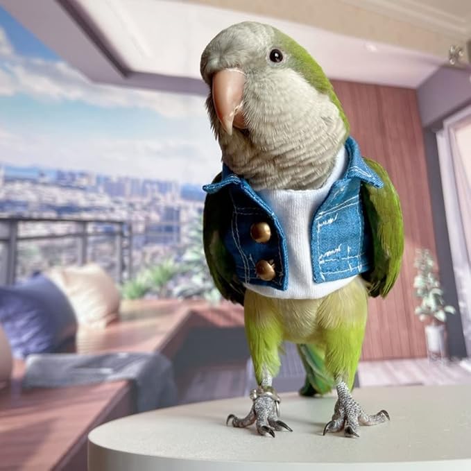 Bird Costume Bird Diaper Flight Suit Bird Jeans Fake Two Pieces Bird Clothes Cosplay Photo Prop for Parrots Lovebird Parakeet Cockatiel Small Animals Apparel (with Diaper,Eclectus)