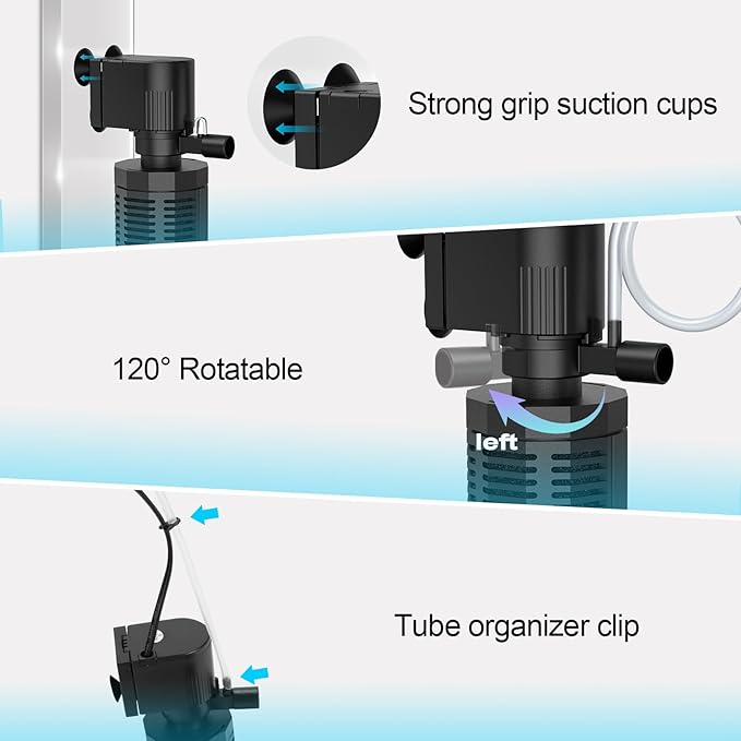 320GPH 4-in-1 Aquarium Filter 20-50 Gallons Quiet Fish Tank Filters | Submersible Turtle Tank Filter with 13W Powerful Pump, Bio-Sponge Filtration, Aeration, Water Cycle, Easy Setup & Cleaning