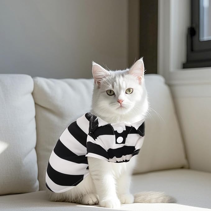 Dog Shirt Polo Shirt Striped Collar Puppy Clothes Summer Button Up Pet Clothes for Small Medium Dogs Cats for Boy Girl Pets
