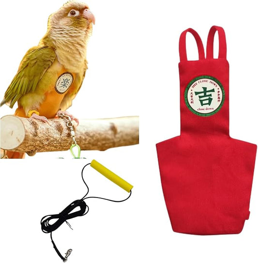 MANON ROSA Bird Diapers Leash Set Washable Reusable Handmade Flight Suit Waterproof Inner Layer - Protective Parrot Nappy Clothes Parakeets Macaws Budgies Canaries (Red4,Blue Quaker Parrot)