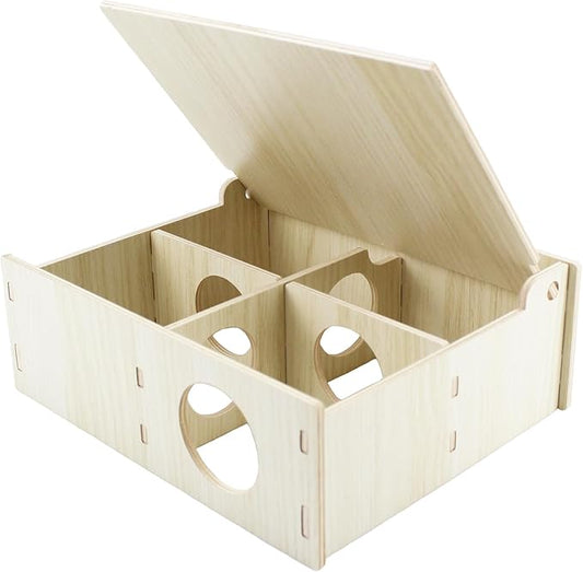Amonk Multi-Chamber Hamster House 7x8.6x3in Wooden Secret Peep Shed and Explore Hideout Flip Cover Design Hamster Play Tunnel for Gerbils Mice Lemming and Small Animals