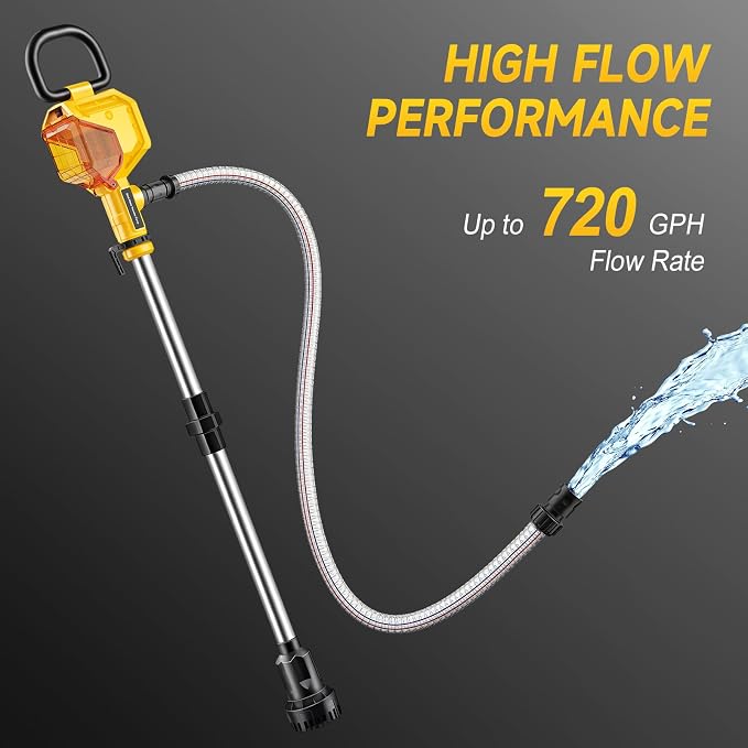 Brushless Stick Water Transfer Pump Compatible with DeWalt 20V Battery | (Tool Only,No Battery),720GPH Cordless Submersible Utility Pump with 36"Aluminum Barrel for Pool,Garden,Pond & Flooded Areas