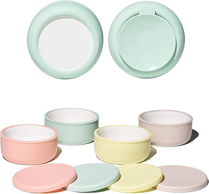 Pandaloo Porcelain Kids Bowls with Removable Silicone Sleeve & Lid – Strong Suction Base, Microwave & Dishwasher Safe, Toddler-Proof, Non-Slip Ceramic Feeding Bowls for Babies & Toddlers (Set of 4)