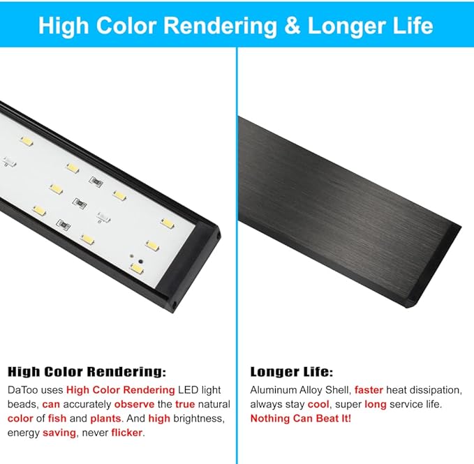 DaToo Aquarium Light Small LED Clip Light for Fish Tank 7W with Timer&Dimmer, 1 Yr Warranty
