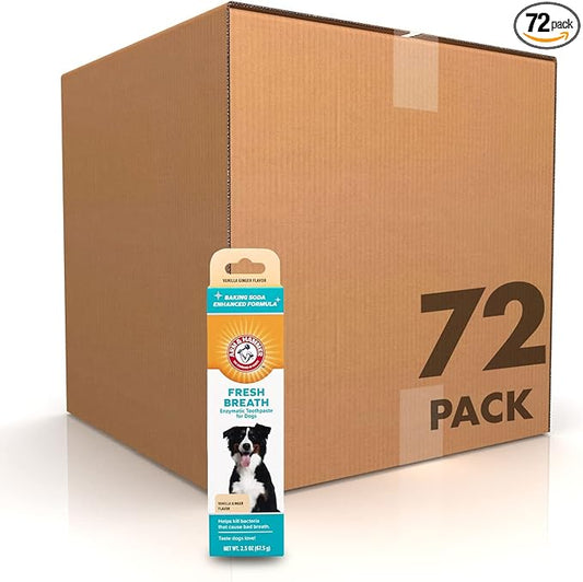 Arm & Hammer for Pets Fresh Breath Enzymatic Dog Toothpaste, Vanilla Ginger Flavor, Safe for Puppies and Adult Dogs, Daily Baking Soda Dental Gel to Eliminate Bad Breath, 2.5 Oz - 72 Pack