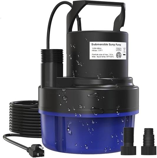 Submersible Sump Pump, 1HP 3200GPH Portable Water Pump Clean Dirty Water, Utility Pump with 25 FT Cord for Swimming Pool, Boats, Garden, Basement, Flood, Ponds