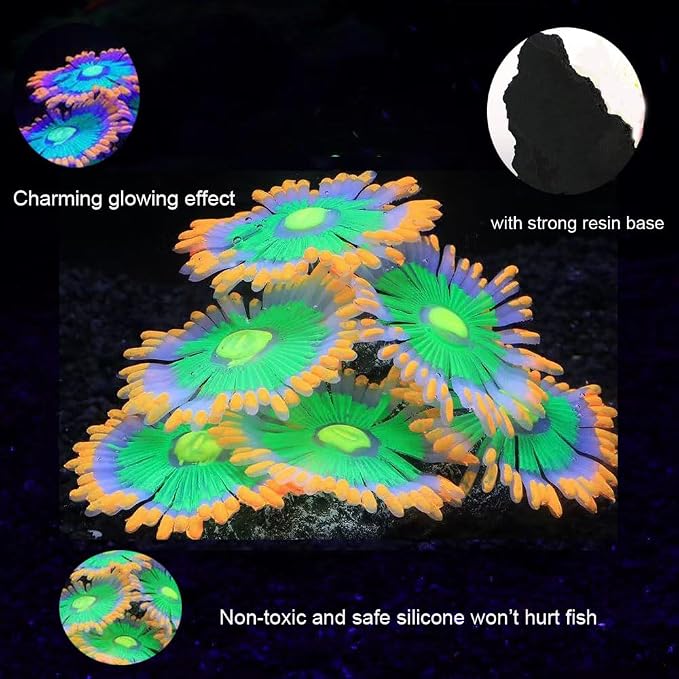 ZtohPyo Glowing Effect Soft Anemone Aquarium Fish Tank Decorations Silicone Glow in The Dark Artificial Ornament Plants for Aquarium Landscape Small/Large Fish Bowl Decor Accessories