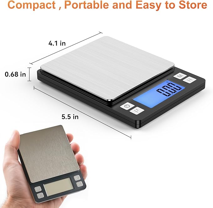 BOMATA 0.01g/1kg Upgraded Small Digital Scale, USB Rechargeable, with Larger Display and Hold,Tare Function, 9 Units, High Precision Digital Scale Grams and oz for Small Item, Kitchen…Grey