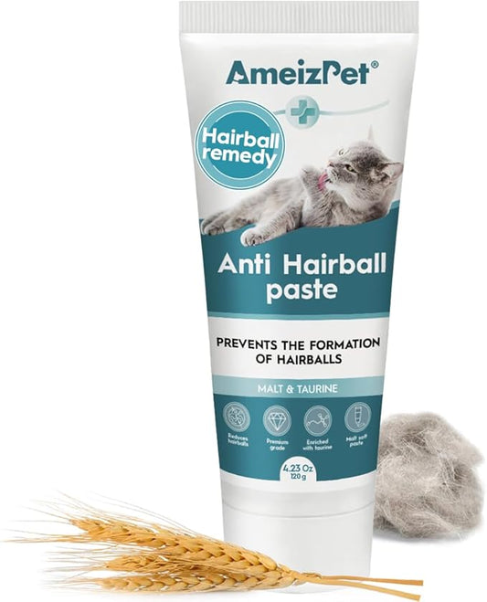AmeizPet Hairball Remedy for Cats, Anti-Hairball Malt Paste for Pet Fur, Treatment for Long & Short Fur Cats, 4.23 Oz (120g)