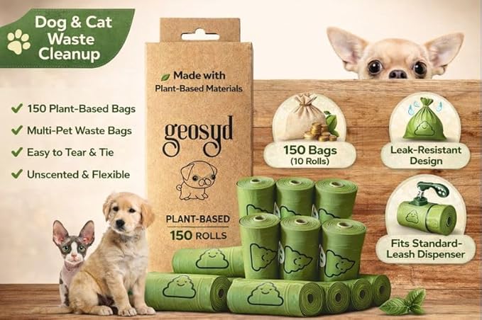 Eco-Friendly Dog Poop Bags, Cat Litter Bags, (150 Bags), Dog Poop Bags Rolls, Poop Bag Refill, Dog Waste Bags, 10 Rolls (Unscented)