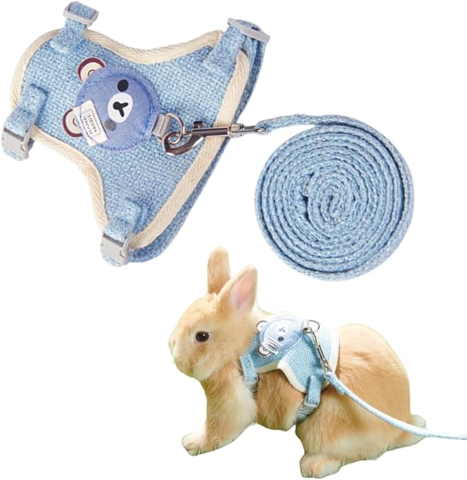 Rabbit Harness and Leash Set Adjustable Bunny Harness Leash Ferret Harness Guinea Pig Harness Ferret Leash for Small Pets Walking Outdoor (Small,Blue)