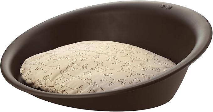 Richell: Oval Pet Bed - Small Brown - Dogs & Cats, Flexible Waterproof Plastic Frame, Washable Polyester Cushion Size 16.5 x 12.6 x 2.2”
