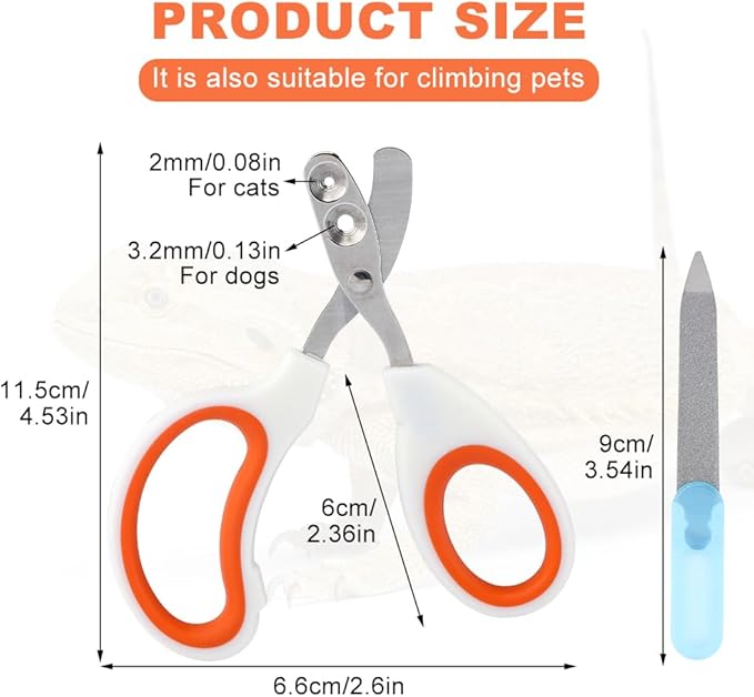 Bearded Dragon Nail Clippers, Stainless Steel Cat Nails Trimmer, Small Animal Nail Clippers for Birds Hamsters Rabbits Chameleon, Bearded Dragon Supplies Professional Claw Trimmers(Orange)