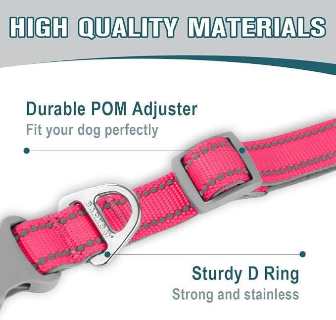 Dog Collar for Medium Small Large Dogs Reflective with Leash,Collar and Leash for Dogs,Soft Neoprene Padded 2 Pack(Pink,S)