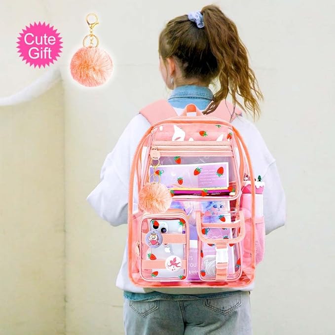 CCJPX 3Pcs Clear Backpack for Girls, School Transparent Bookbag, Heavy Duty See Through Backpacks for Teens Elementary