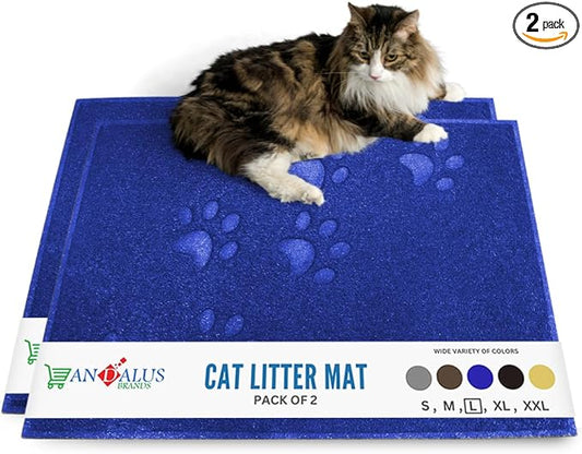 Andalus Large Cat Litter Mat, Pack of 2 - Waterproof, Non-Slip & Easy to Clean Cat Litter Box Mat for Extra Efficient Pet Litter-Trapping, Blue (30” X 18”)